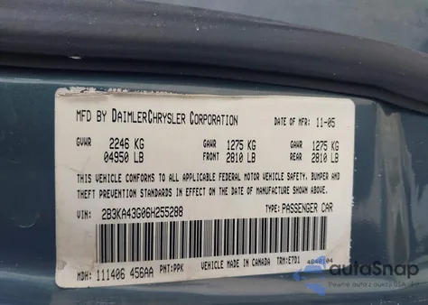 2006 Dodge Charger из США, поврежденный, VIN 2B3KA43G06H255288